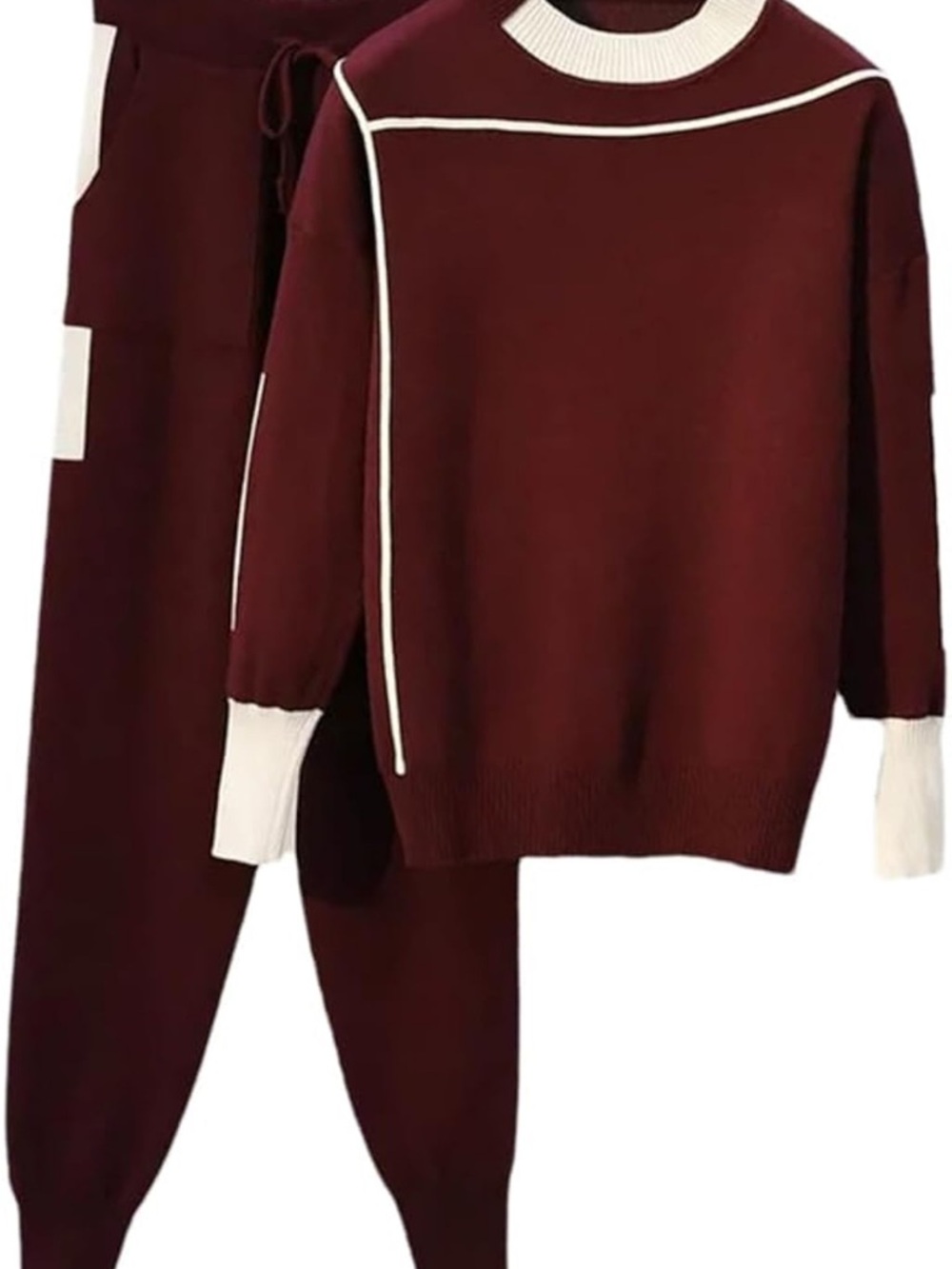 NWOT Women’s Burgundy & White Knit Sweatpants and crew neck sweater
